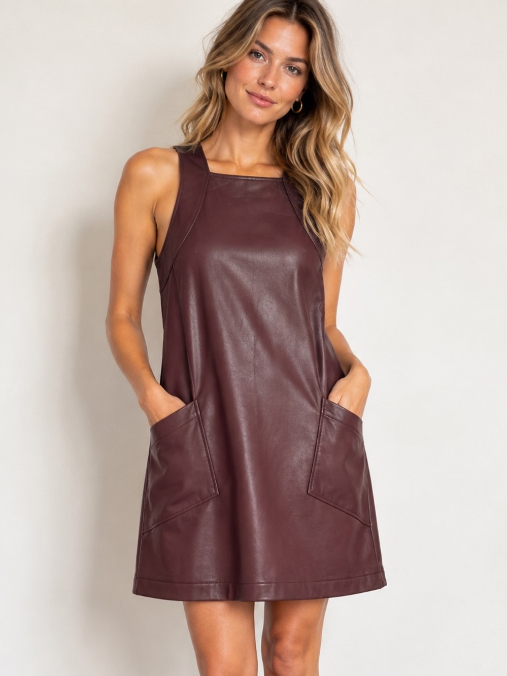 Maeve Anthropologie Burgundy Faux Leather Shift Dress M